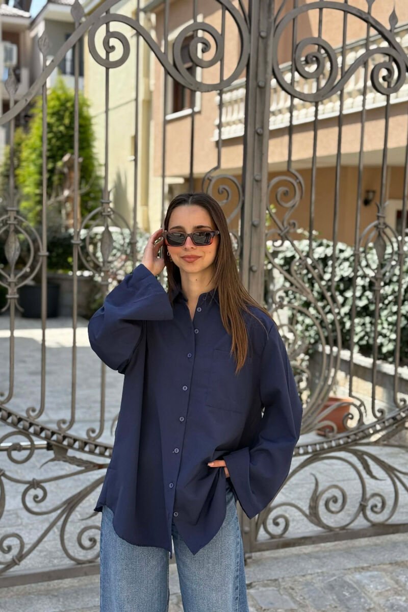 ONE COLOR FRONT POCKET WOMAN SHIRT BLUE/BLU - 1