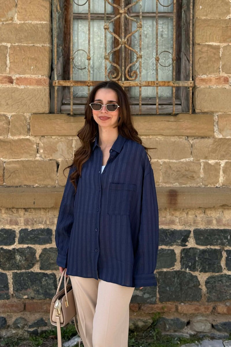 ONE COLOR FRONT POCKET WOMAN SHIRT BLUE/BLU - 1