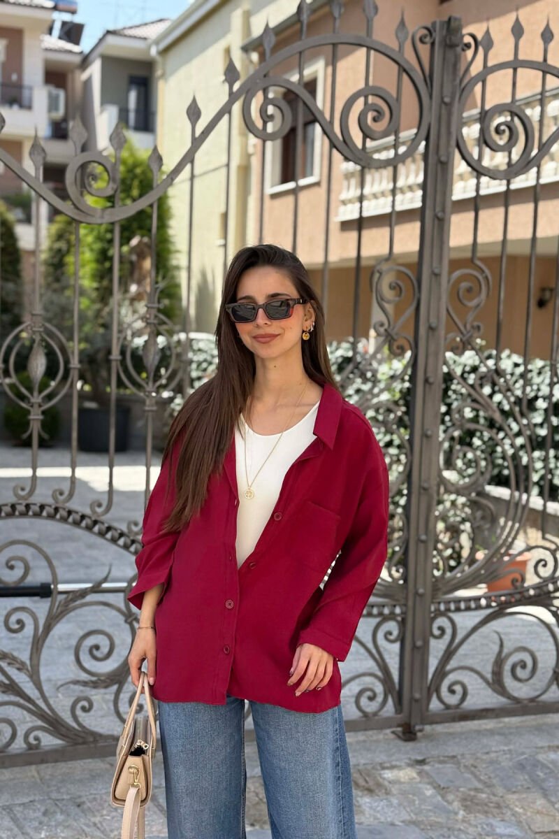 ONE COLOR FRONT POCKET WOMAN SHIRT BURGUNDY/VISHNJE - 1