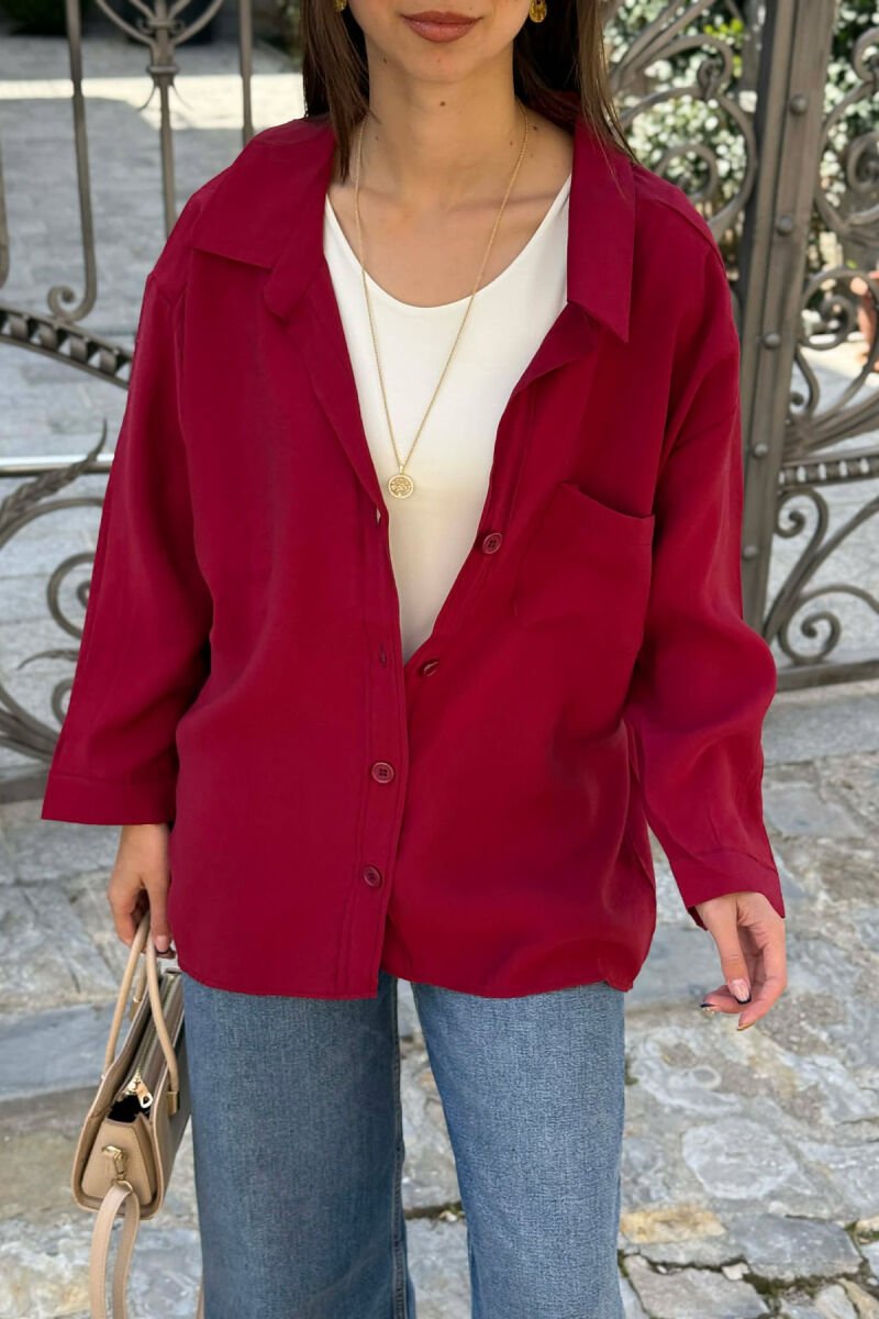 ONE COLOR FRONT POCKET WOMAN SHIRT BURGUNDY/VISHNJE - 2