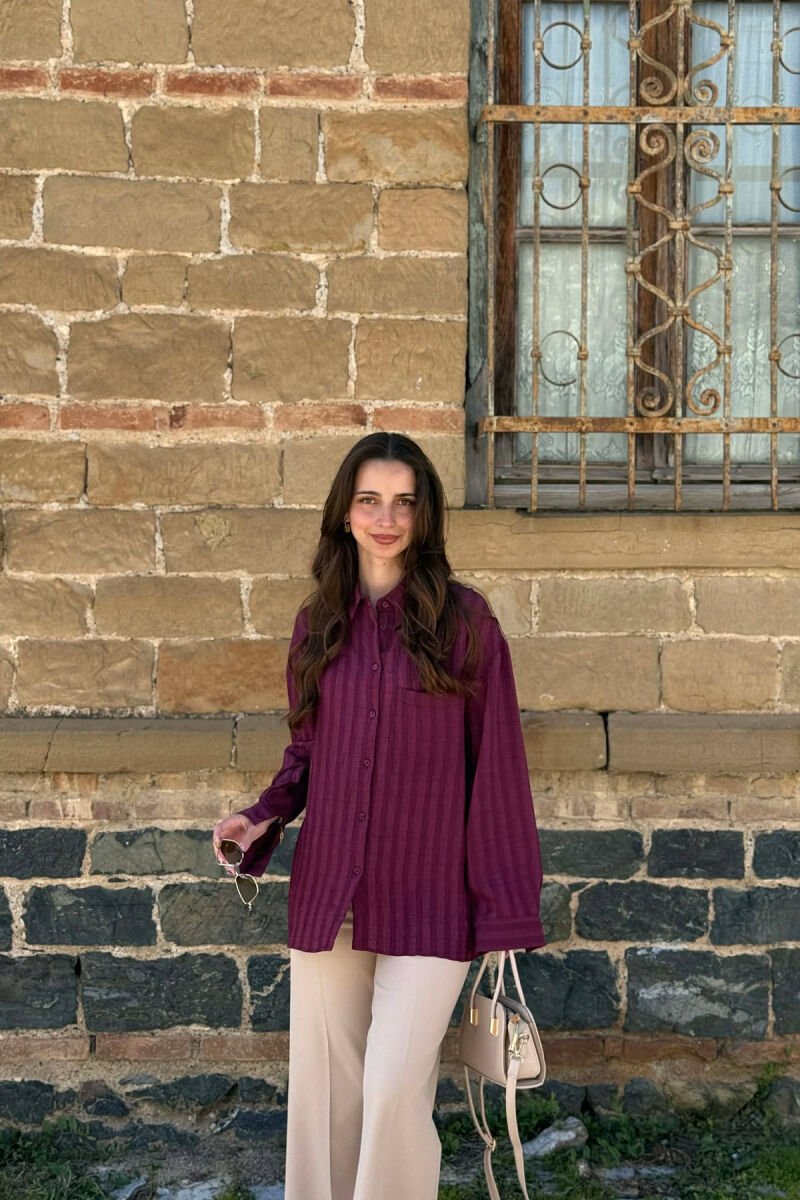 ONE COLOR FRONT POCKET WOMAN SHIRT BURGUNDY/VISHNJE - 1