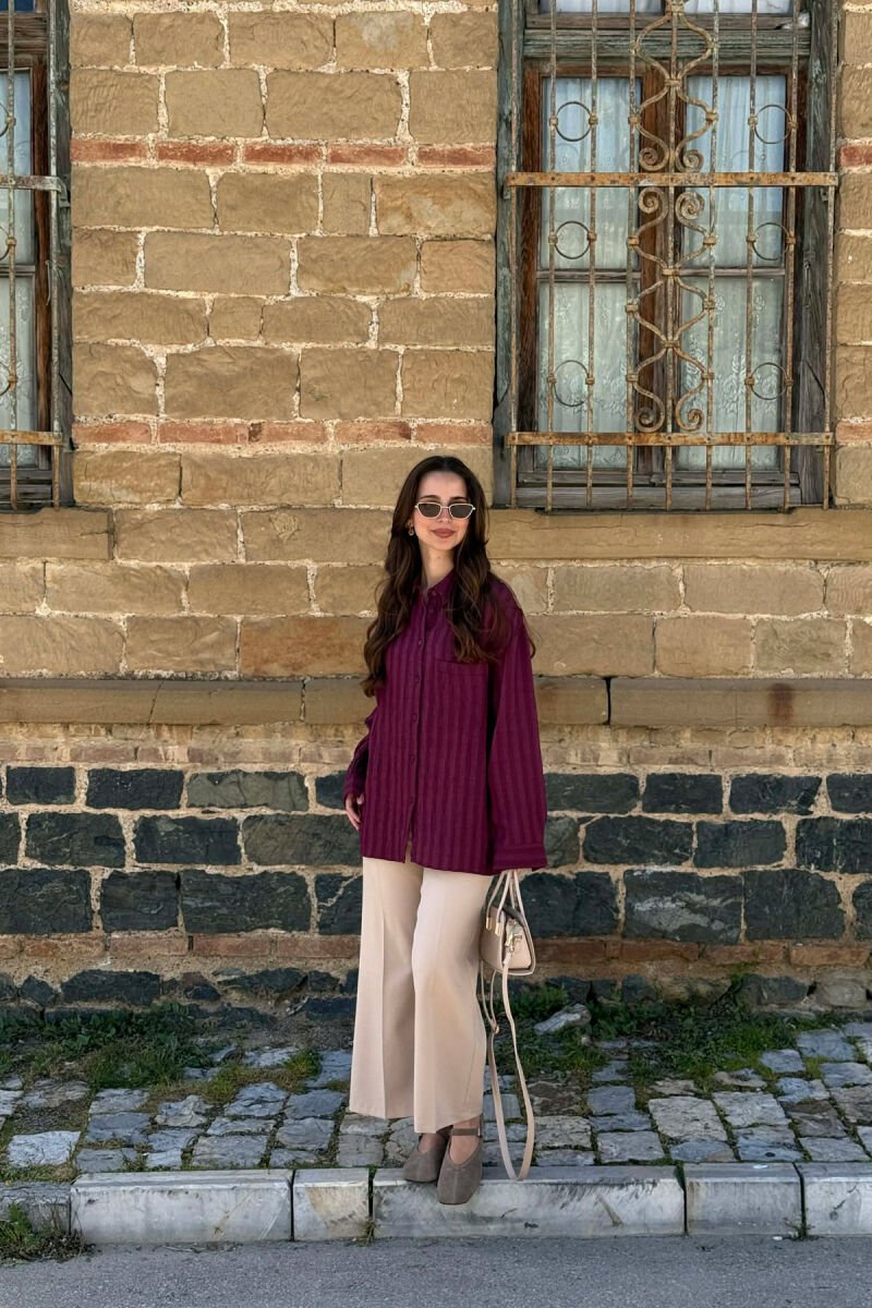 ONE COLOR FRONT POCKET WOMAN SHIRT BURGUNDY/VISHNJE - 2