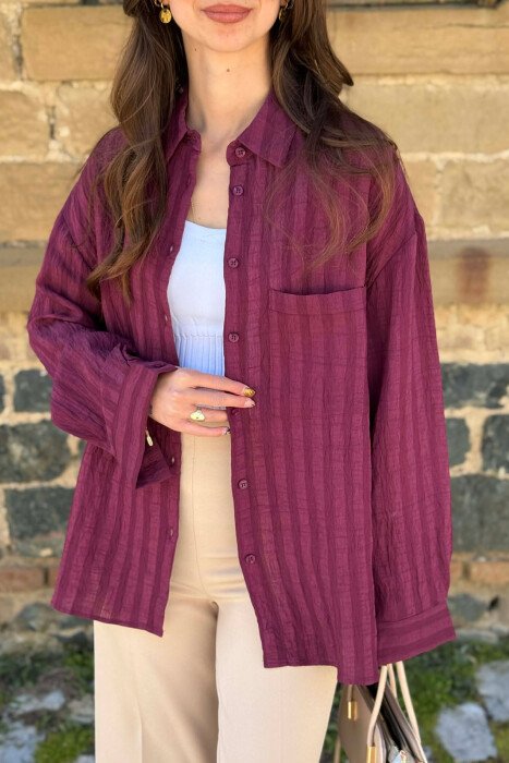 ONE COLOR FRONT POCKET WOMAN SHIRT BURGUNDY/VISHNJE - 3