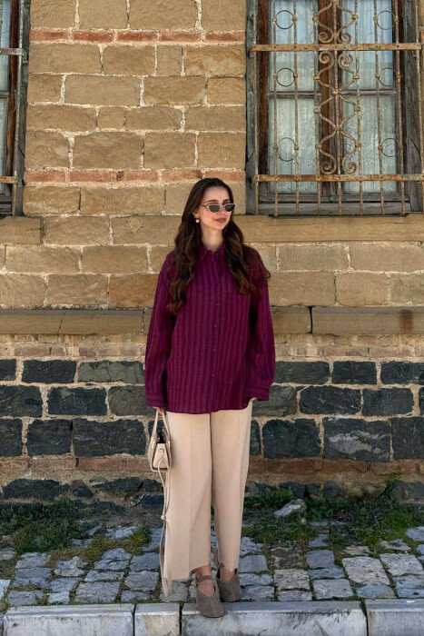 ONE COLOR FRONT POCKET WOMAN SHIRT BURGUNDY/VISHNJE - 5