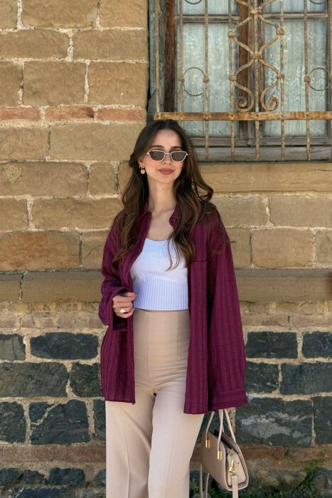 ONE COLOR FRONT POCKET WOMAN SHIRT BURGUNDY/VISHNJE - 7
