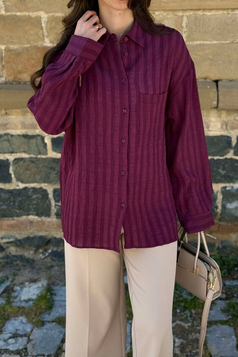 ONE COLOR FRONT POCKET WOMAN SHIRT BURGUNDY/VISHNJE - 8