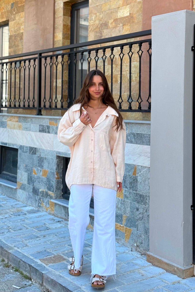 ONE COLOR FRONT POCKET WOMAN SHIRT CREAM/KREM - 1