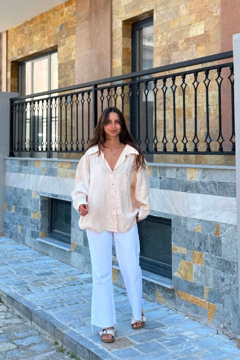 ONE COLOR FRONT POCKET WOMAN SHIRT CREAM/KREM - 3