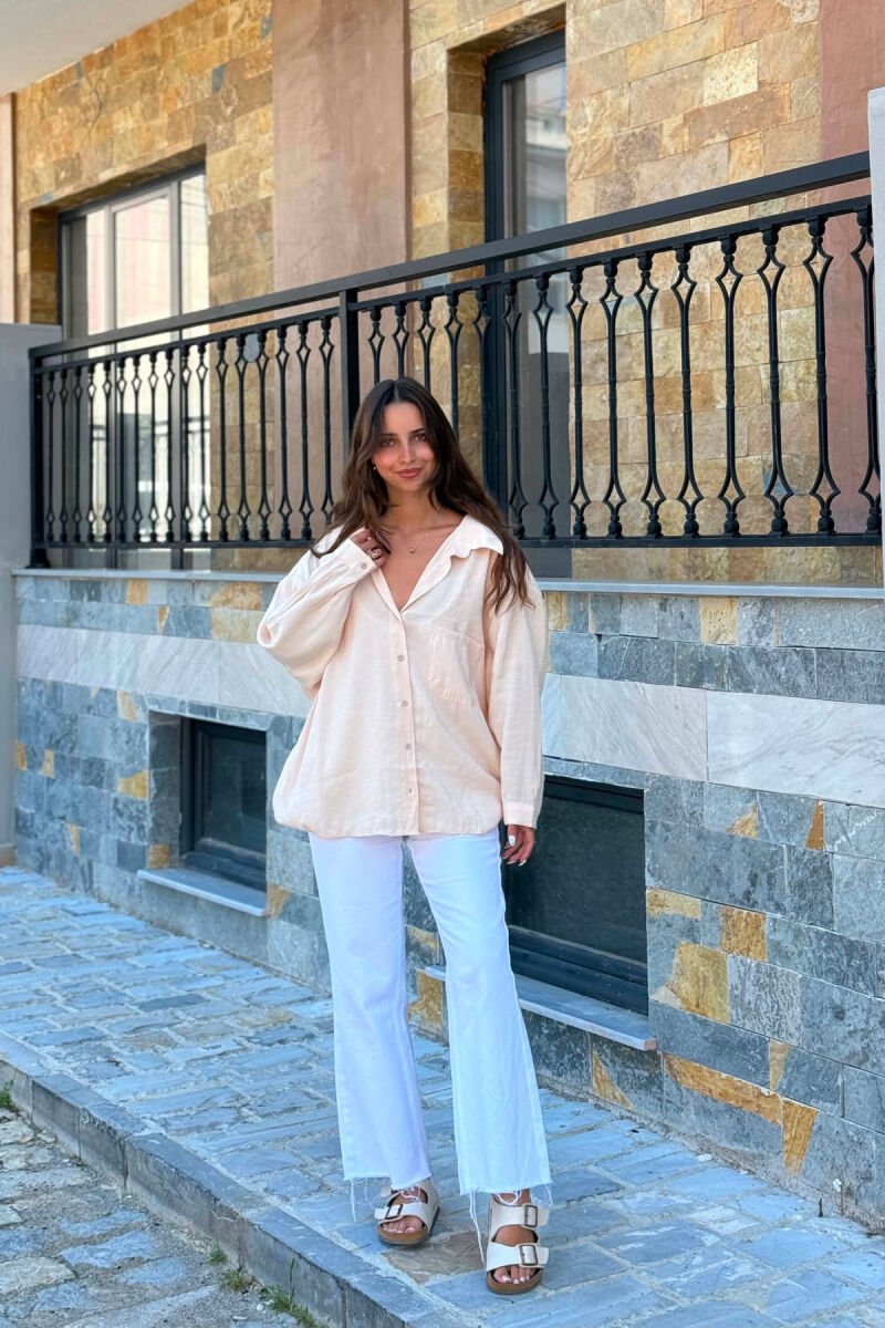 ONE COLOR FRONT POCKET WOMAN SHIRT CREAM/KREM - 4