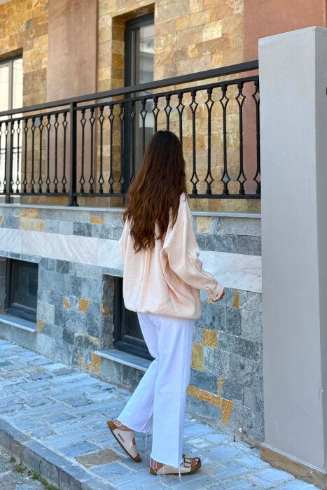 ONE COLOR FRONT POCKET WOMAN SHIRT CREAM/KREM - 5