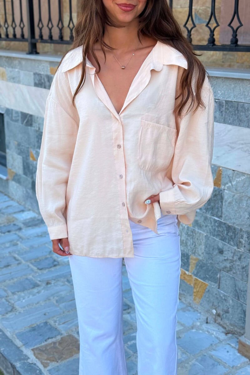 ONE COLOR FRONT POCKET WOMAN SHIRT CREAM/KREM - 6
