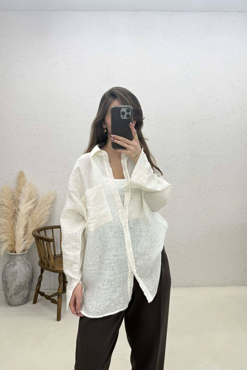 ONE COLOR FRONT POCKET WOMAN SHIRT CREAM/KREM - 1