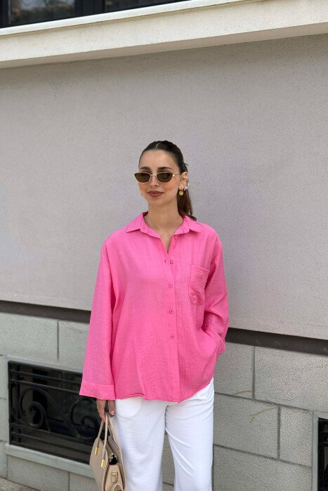 ONE COLOR FRONT POCKET WOMAN SHIRT FUCHSIA/CIKLAMI - KLAUDIO FASHION