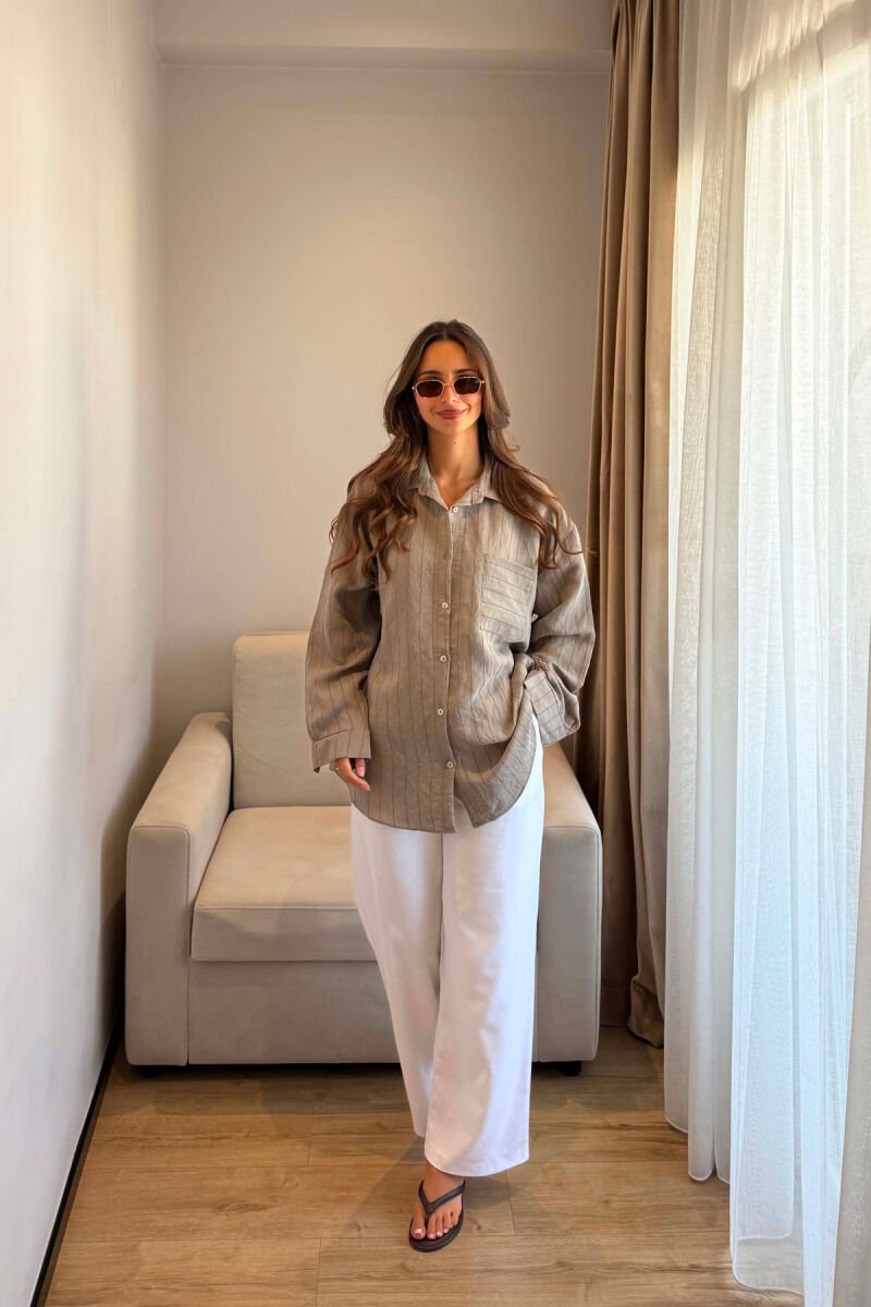 ONE COLOR FRONT POCKET WOMAN SHIRT LIGHT BROWN/KAZB - 1