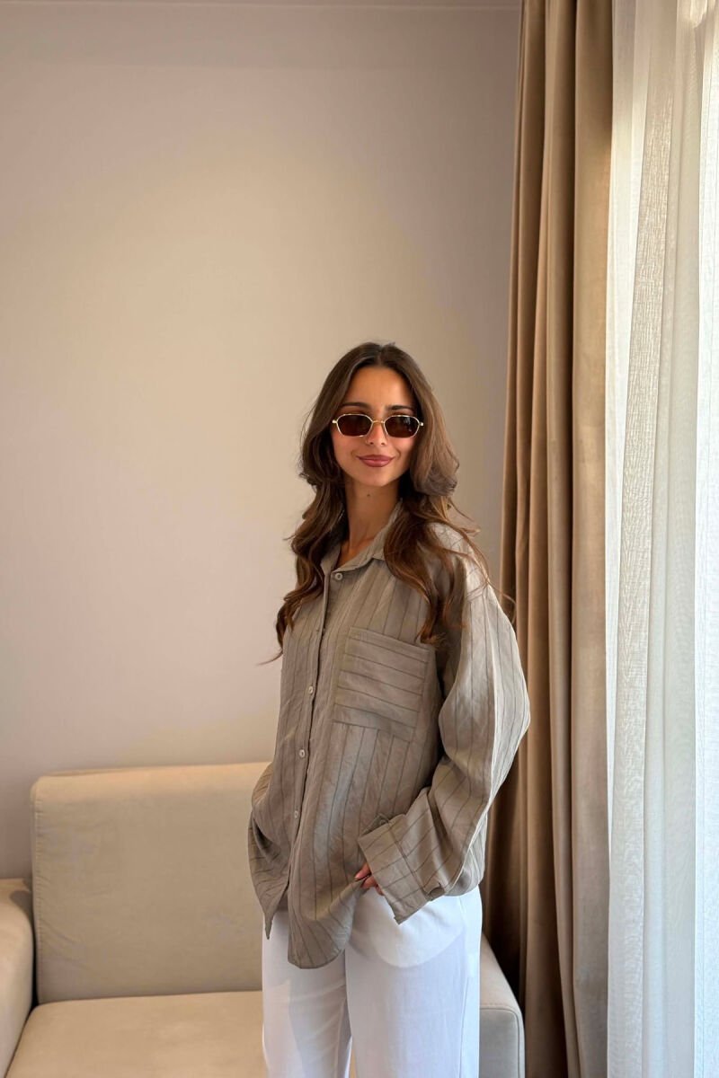 ONE COLOR FRONT POCKET WOMAN SHIRT LIGHT BROWN/KAZB - 2