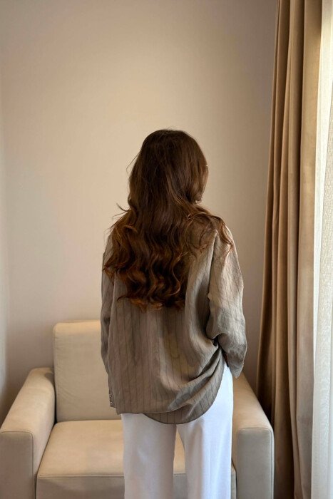 ONE COLOR FRONT POCKET WOMAN SHIRT LIGHT BROWN/KAZB - 4