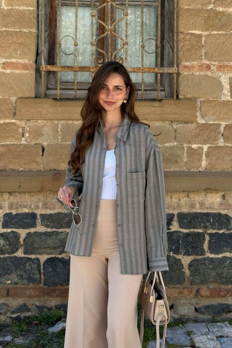 ONE COLOR FRONT POCKET WOMAN SHIRT LIGHT GREEN/JEZB - 1