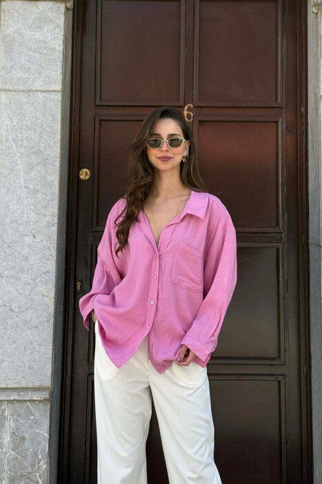 ONE COLOR FRONT POCKET WOMAN SHIRT LIGHT PURPLE/LEZB - KLAUDIO FASHION