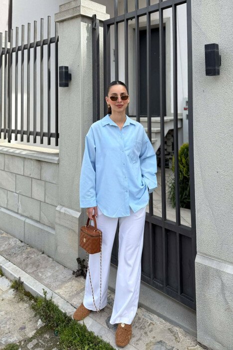 ONE COLOR FRONT POCKET WOMAN SHIRT LIGHTBLUE/BZ - 3