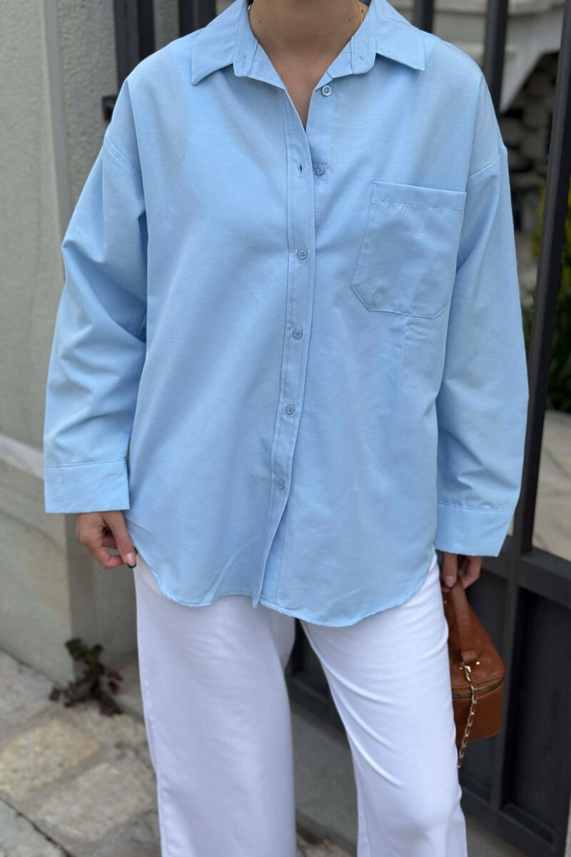 ONE COLOR FRONT POCKET WOMAN SHIRT LIGHTBLUE/BZ - 4