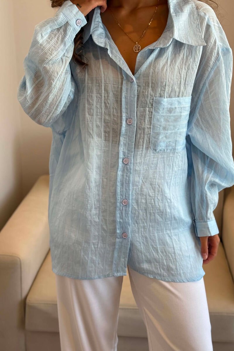 ONE COLOR FRONT POCKET WOMAN SHIRT LIGHTBLUE/BZ - 3
