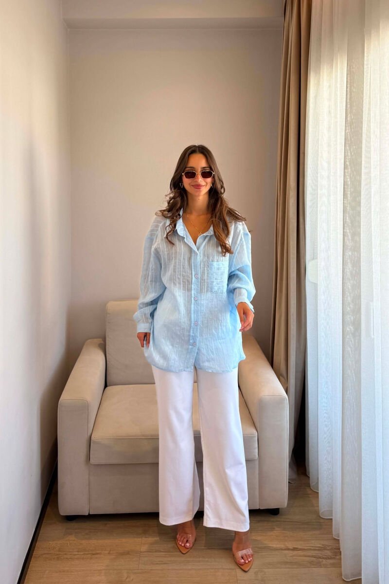 ONE COLOR FRONT POCKET WOMAN SHIRT LIGHTBLUE/BZ - 4