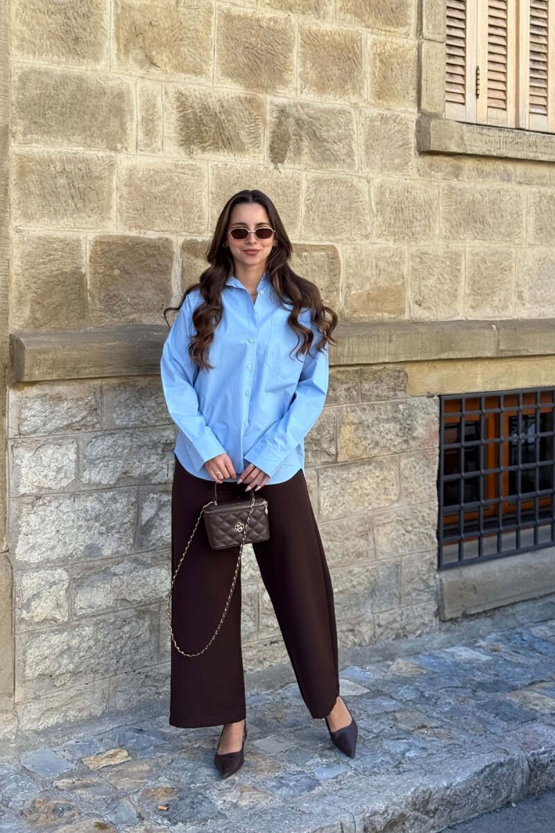 ONE COLOR FRONT POCKET WOMAN SHIRT LIGHTBLUE/BZ - 3