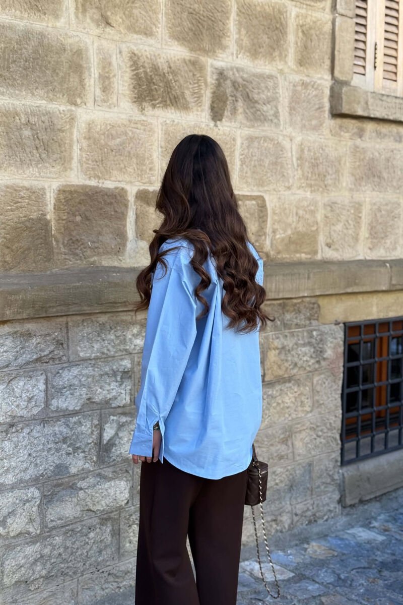 ONE COLOR FRONT POCKET WOMAN SHIRT LIGHTBLUE/BZ - 4