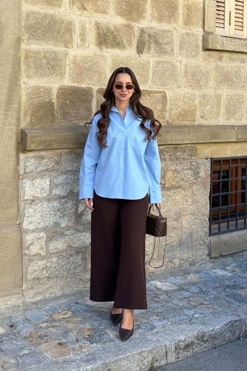 ONE COLOR FRONT POCKET WOMAN SHIRT LIGHTBLUE/BZ - 5