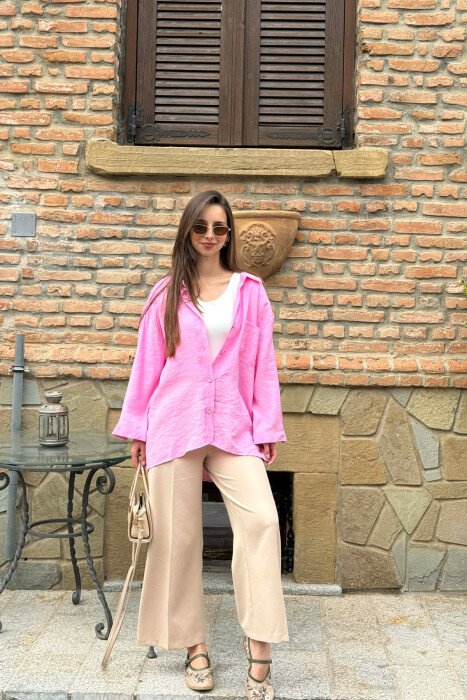 ONE COLOR FRONT POCKET WOMAN SHIRT PINK/ROZE - 1