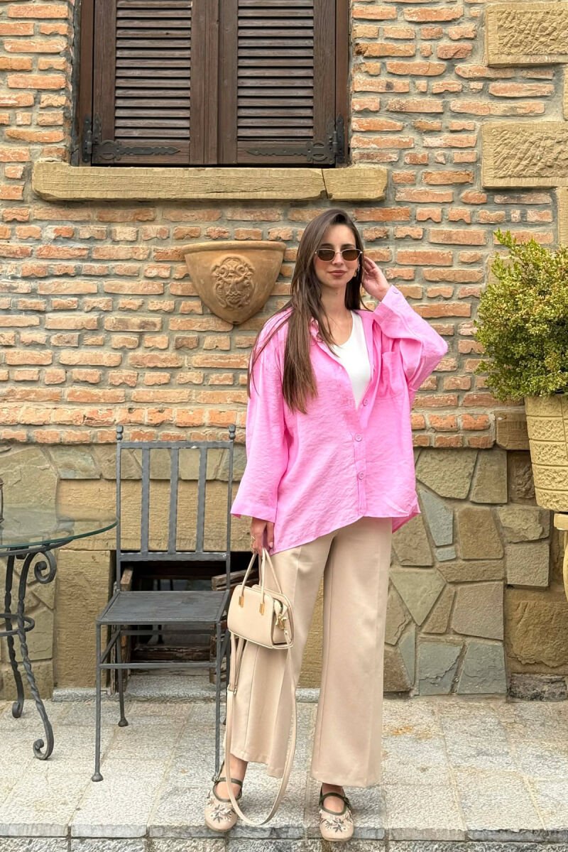 ONE COLOR FRONT POCKET WOMAN SHIRT PINK/ROZE - 5