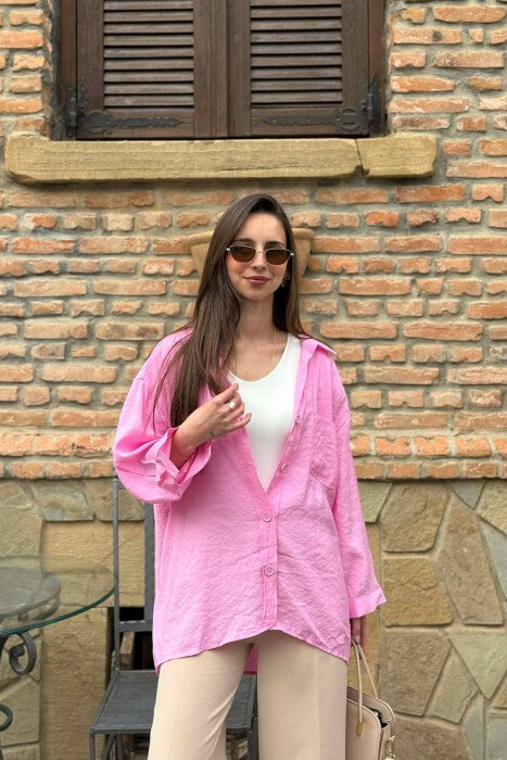 ONE COLOR FRONT POCKET WOMAN SHIRT PINK/ROZE - 6