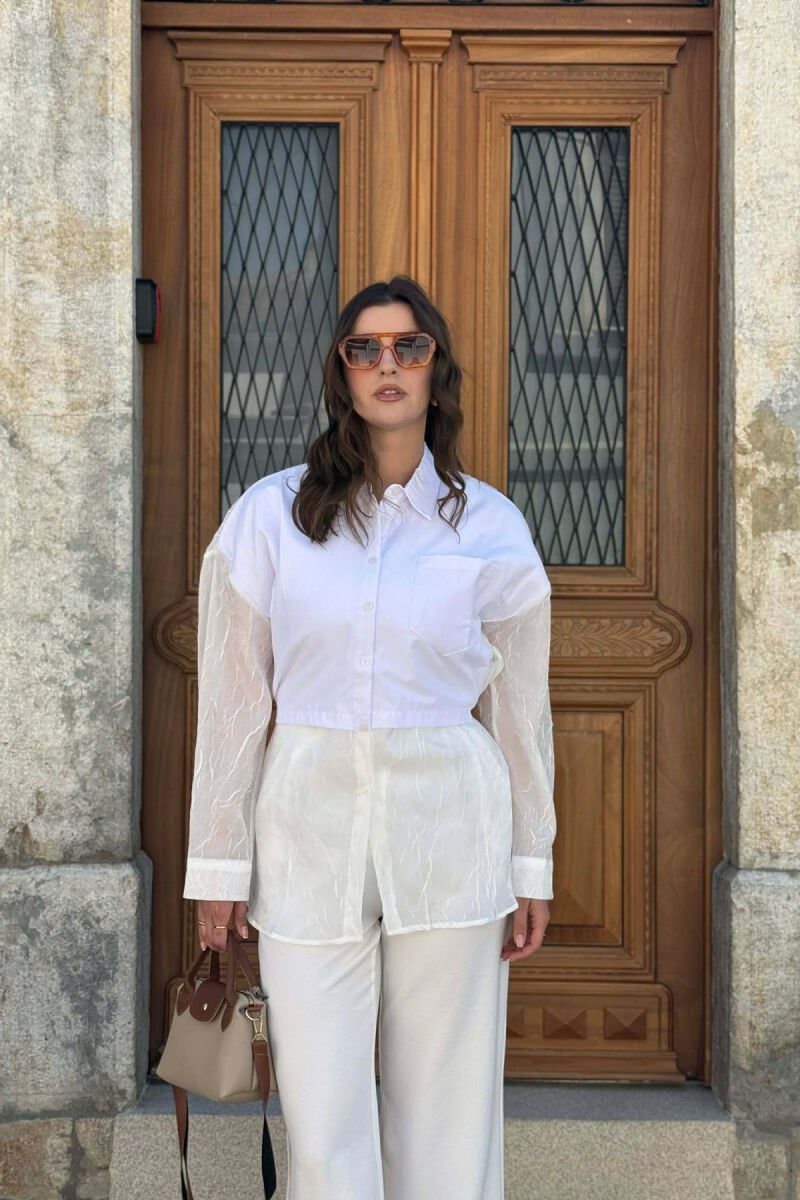 ONE COLOR FRONT POCKET WOMAN SHIRT WHITE-E BARDHE - 1