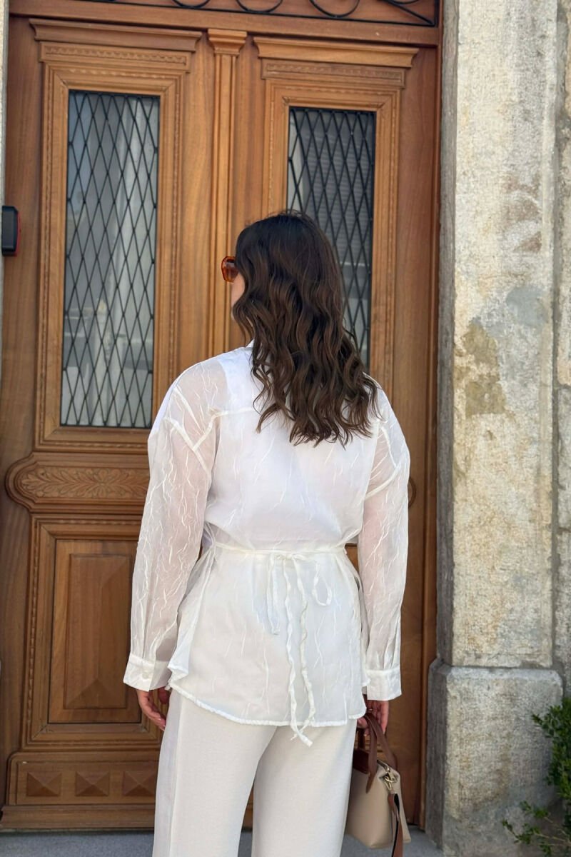 ONE COLOR FRONT POCKET WOMAN SHIRT WHITE-E BARDHE - 2