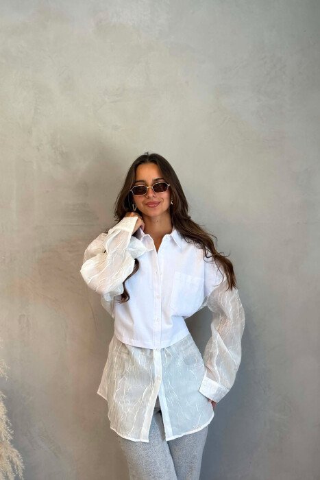 ONE COLOR FRONT POCKET WOMAN SHIRT WHITE-E BARDHE - KLAUDIO FASHION