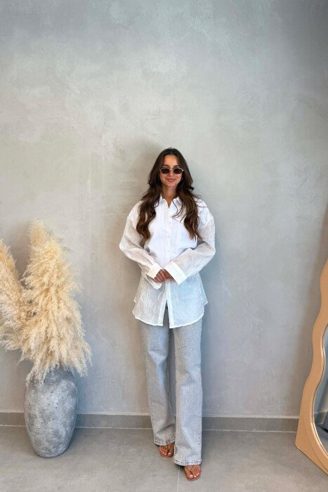 ONE COLOR FRONT POCKET WOMAN SHIRT WHITE-E BARDHE - 4