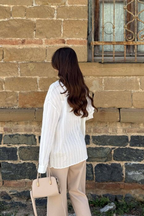 ONE COLOR FRONT POCKET WOMAN SHIRT WHITE-E BARDHE - 5