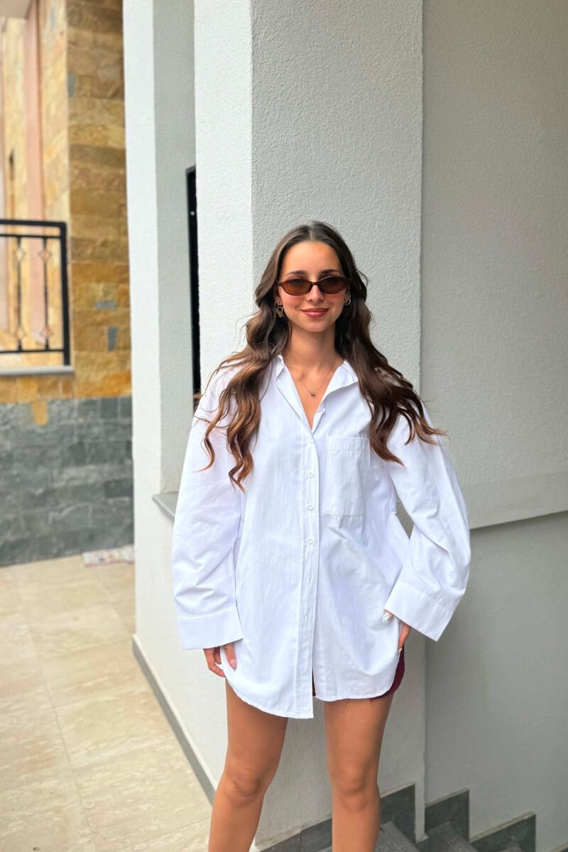 ONE COLOR FRONT POCKET WOMAN SHIRT WHITE-E BARDHE - 4