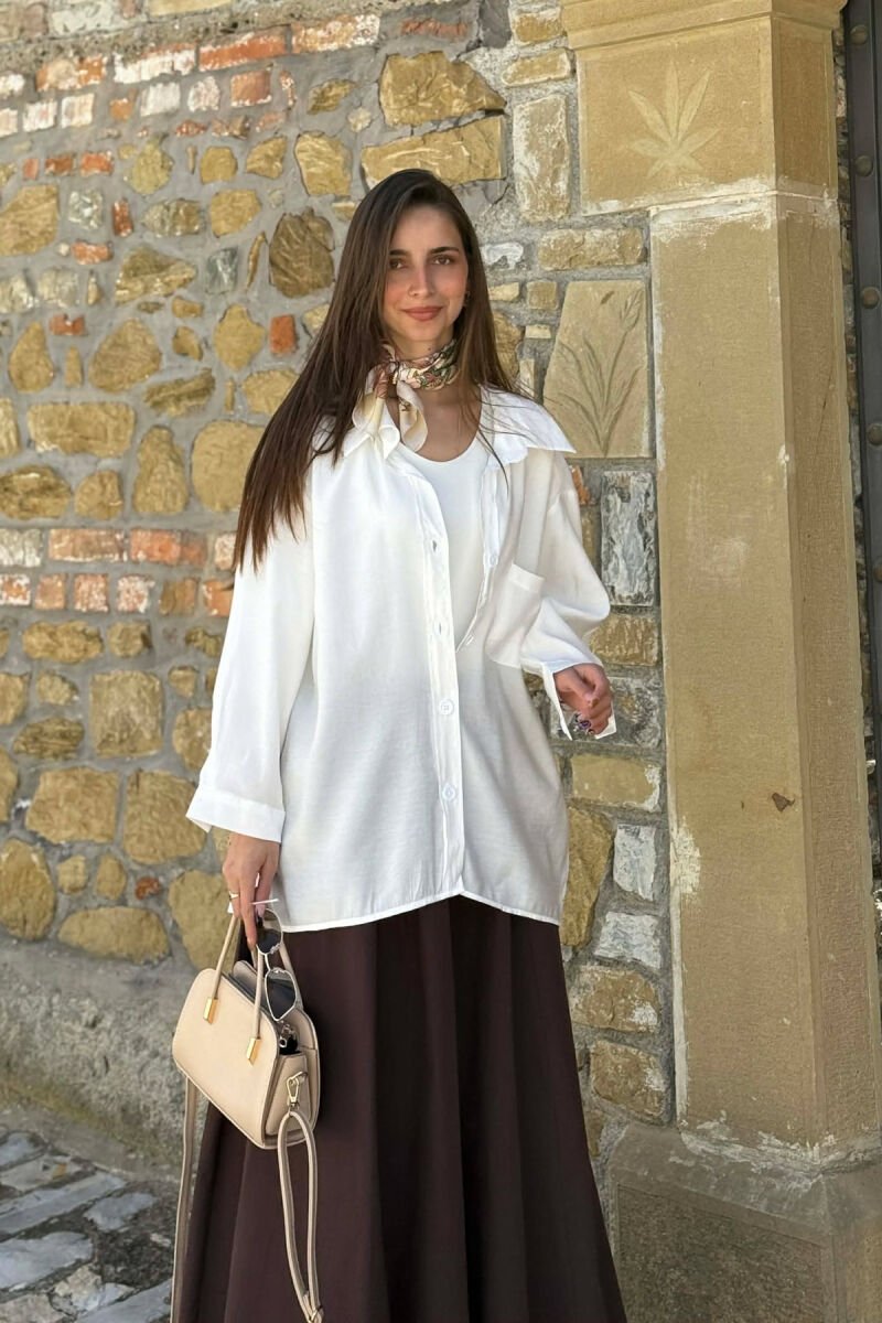 ONE COLOR FRONT POCKET WOMAN SHIRT WHITE-E BARDHE - 1