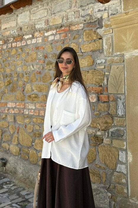 ONE COLOR FRONT POCKET WOMAN SHIRT WHITE-E BARDHE - 4