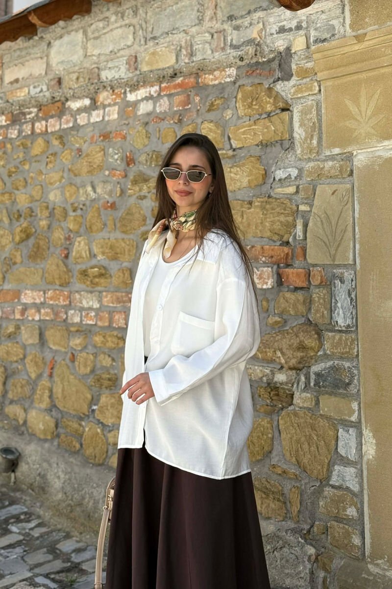 ONE COLOR FRONT POCKET WOMAN SHIRT WHITE-E BARDHE - 4