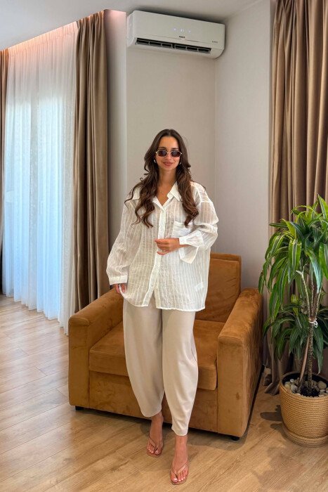 ONE COLOR FRONT POCKET WOMAN SHIRT WHITE-E BARDHE 