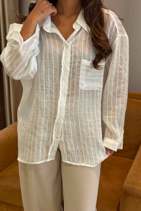 ONE COLOR FRONT POCKET WOMAN SHIRT WHITE-E BARDHE - 3