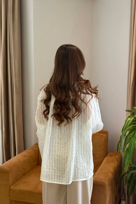 ONE COLOR FRONT POCKET WOMAN SHIRT WHITE-E BARDHE - 4