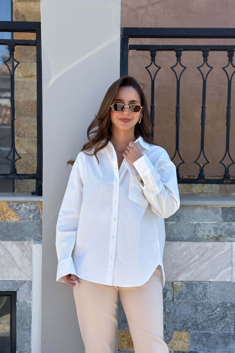 ONE COLOR FRONT POCKET WOMAN SHIRT WHITE-E BARDHE - 1