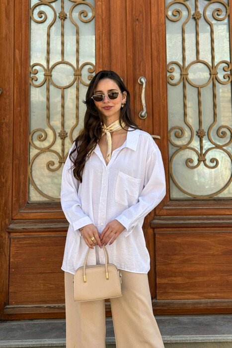 ONE COLOR FRONT POCKET WOMAN SHIRT WHITE-E BARDHE - KLAUDIO FASHION