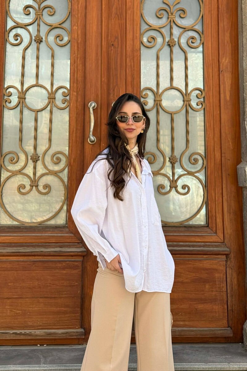 ONE COLOR FRONT POCKET WOMAN SHIRT WHITE-E BARDHE - 2
