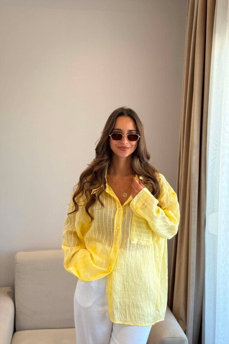 ONE COLOR FRONT POCKET WOMAN SHIRT YELLOW/E VERDHE 
