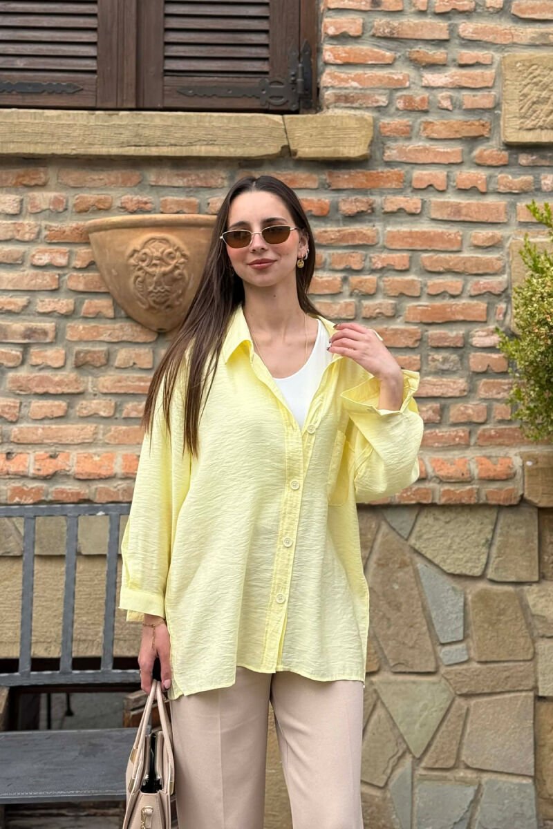 ONE COLOR FRONT POCKET WOMAN SHIRT YELLOW/E VERDHE - 1