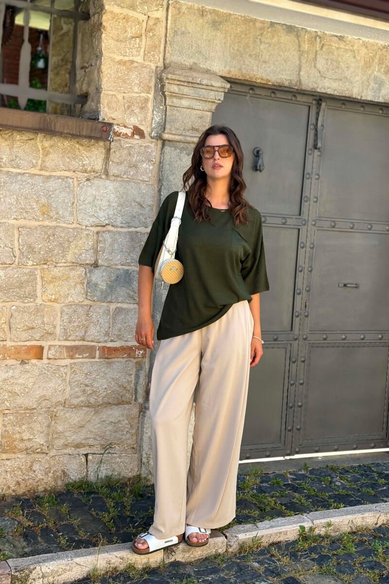 ONE COLOR FRONT POCKET WOMAN T-SHIRT GREEN/JESHILE - 4